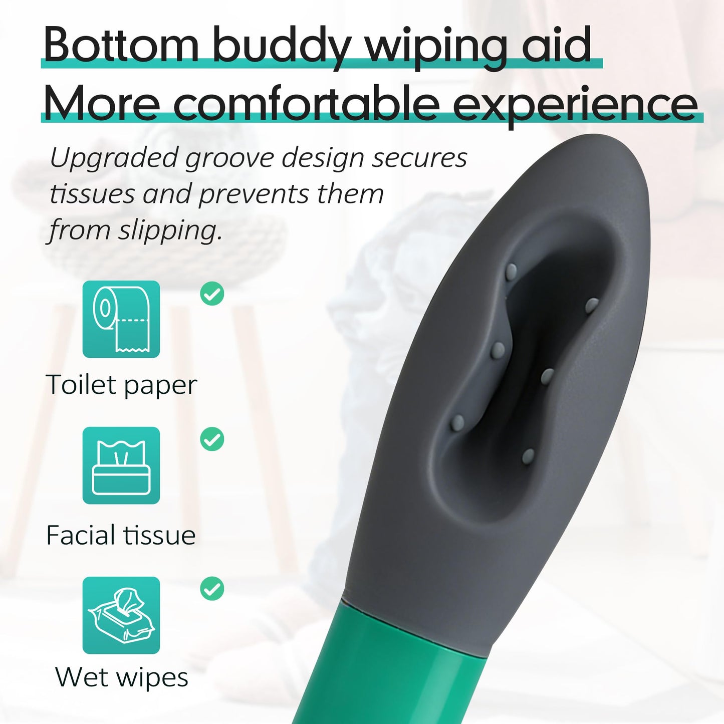 Butt Wiper Tool, 15.7" Long Reach Bottom Buddy Wiping Aid, Toilet Aid for Disabled, Overweight, Limited Mobility, and Those Recovering from Back Surgery, Enables Independence and Dignity