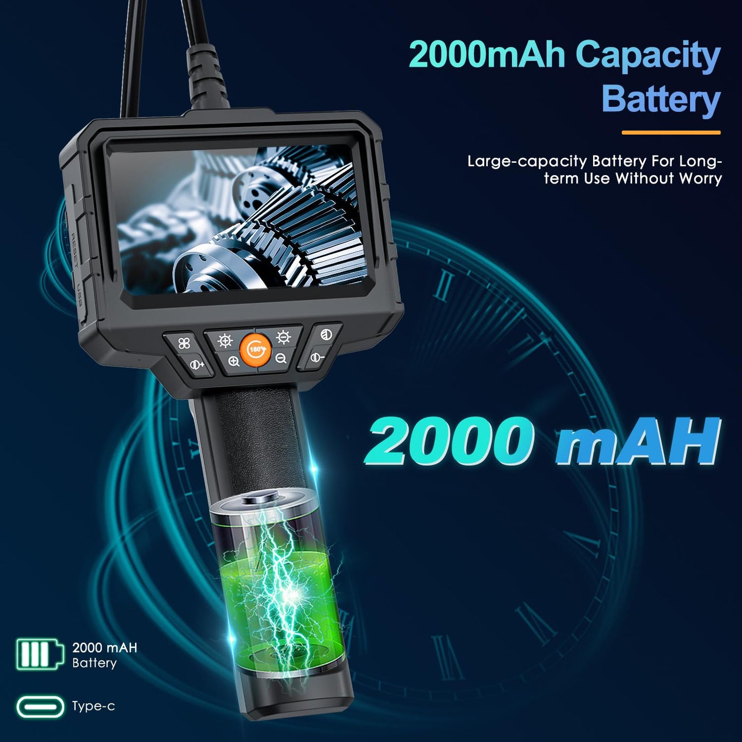 SKYBASIC Endoscope with Light, 4.3'' LCD Screen HD Digital Handheld Borescope IP67 Waterproof Snake Camera - 5M(16.5FT) with 8 LED Lights, 3 Accessories, Semi-Rigid Cable