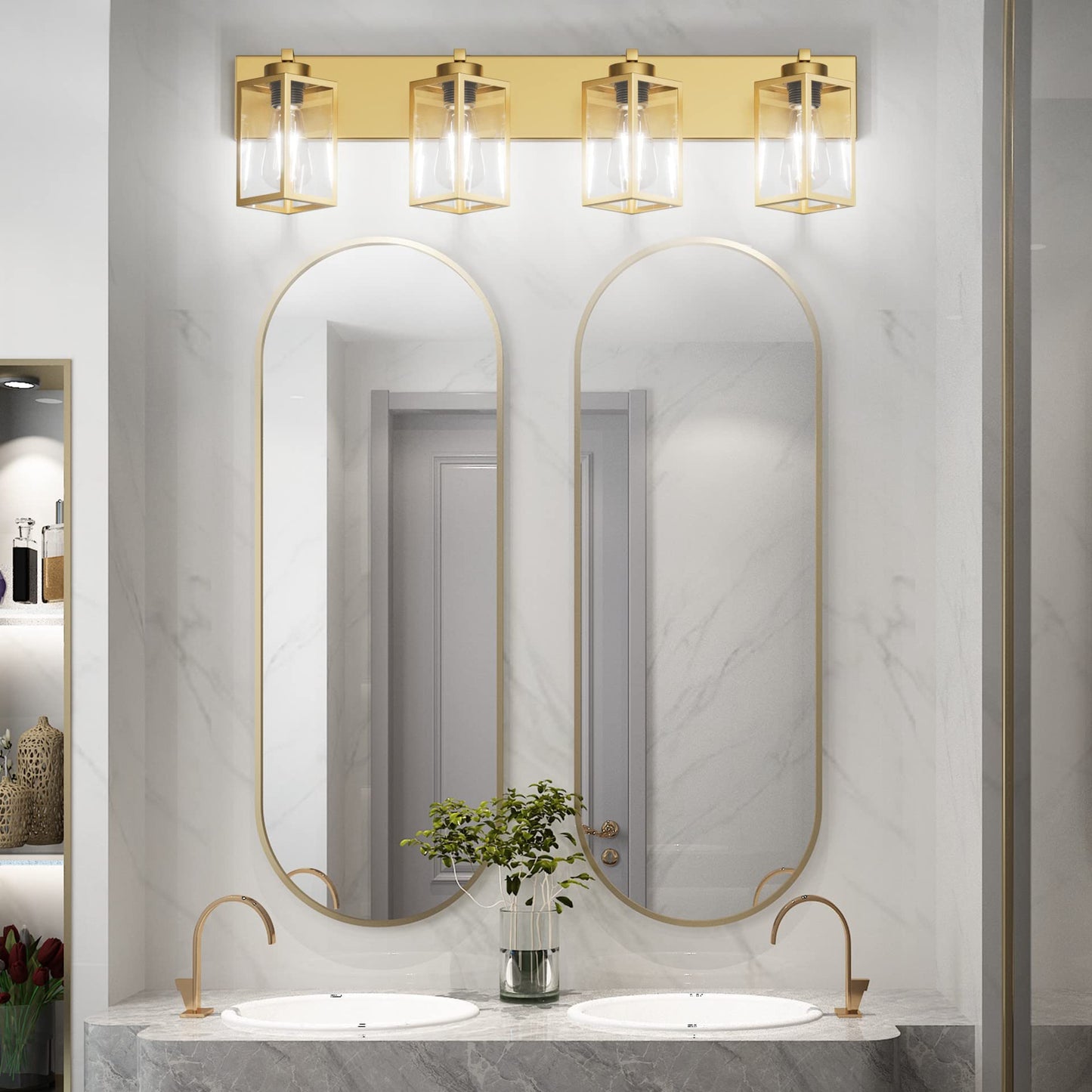Aipsun Gold Bathroom Light Fixtures 4 Light Vanity Light Bathroom Farmhouse Lighting Fixtures Industrial Vanity Light (Exclude Bulb)