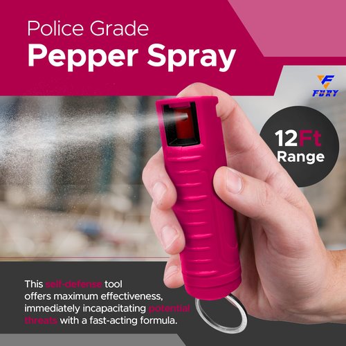 FURY Hardshell Pepper Spray - 12Ft Range, Max Strength, UV Dye Identifier, Anti-Leak & Anti-Misfire, Slidetop Trigger, Belt Clip & Key Ring, Multiple Color Options, Self-Defense Spray