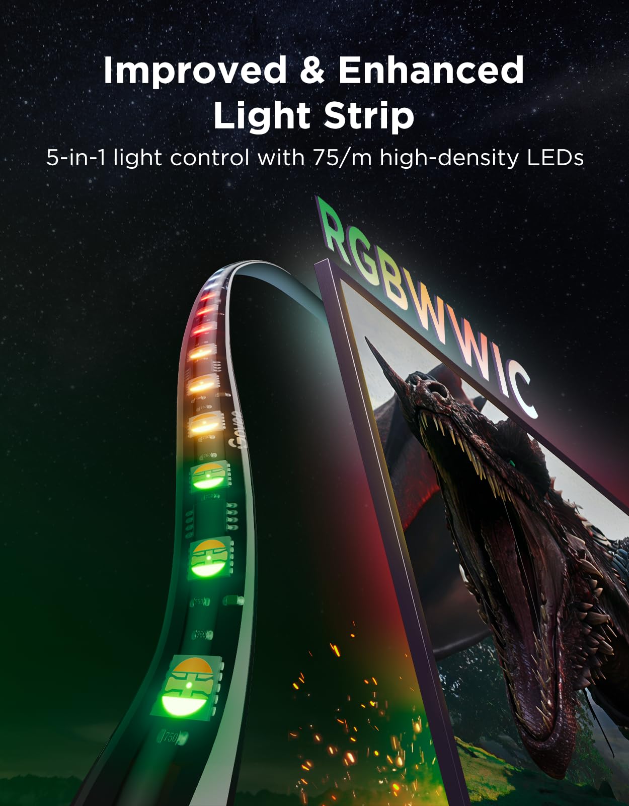Govee TV Backlight 3 Pro with HDR Triple Camera, 11.8ft 5-in-1 RGBWWIC LED Strip Lights that Change with 55-65 Inch TVs, 75LEDs/m, Supports AI Filter, Smart App and Voice Control, DreamView Sync
