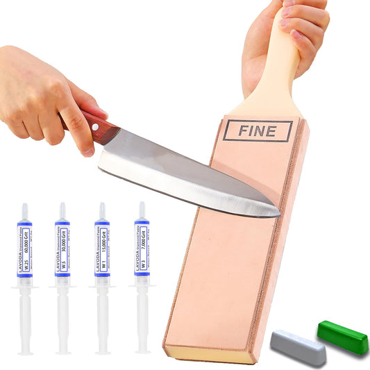 LAVODA 4-Side Leather Strop 15.7"x3" – Diamond Paste+Heavy Duty Buffalo+Nylon Base, Ultimate Knife Polishing&Honing Kit, Warp-Free Design for Mirror Edges on All Blade Types