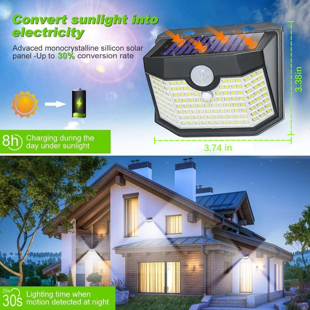 HMCITY Solar Outdoor Lights, IP65 Waterproof Solar Wall Lights, Upgraded PIR Motion Sensor Spot Lights for Outdoor(Back Button 8Packs, Black Shell-Daylight White)