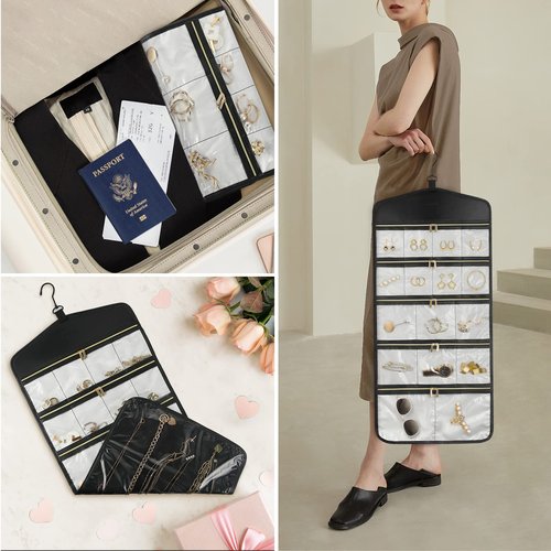 CHICECO Travel Jewelry Holder Organizer,Hanging Jewelry Organizer Storage With Zippered Pockets for Cloest,Wall,Door,Jewelry Holder for Earrings, Necklaces
