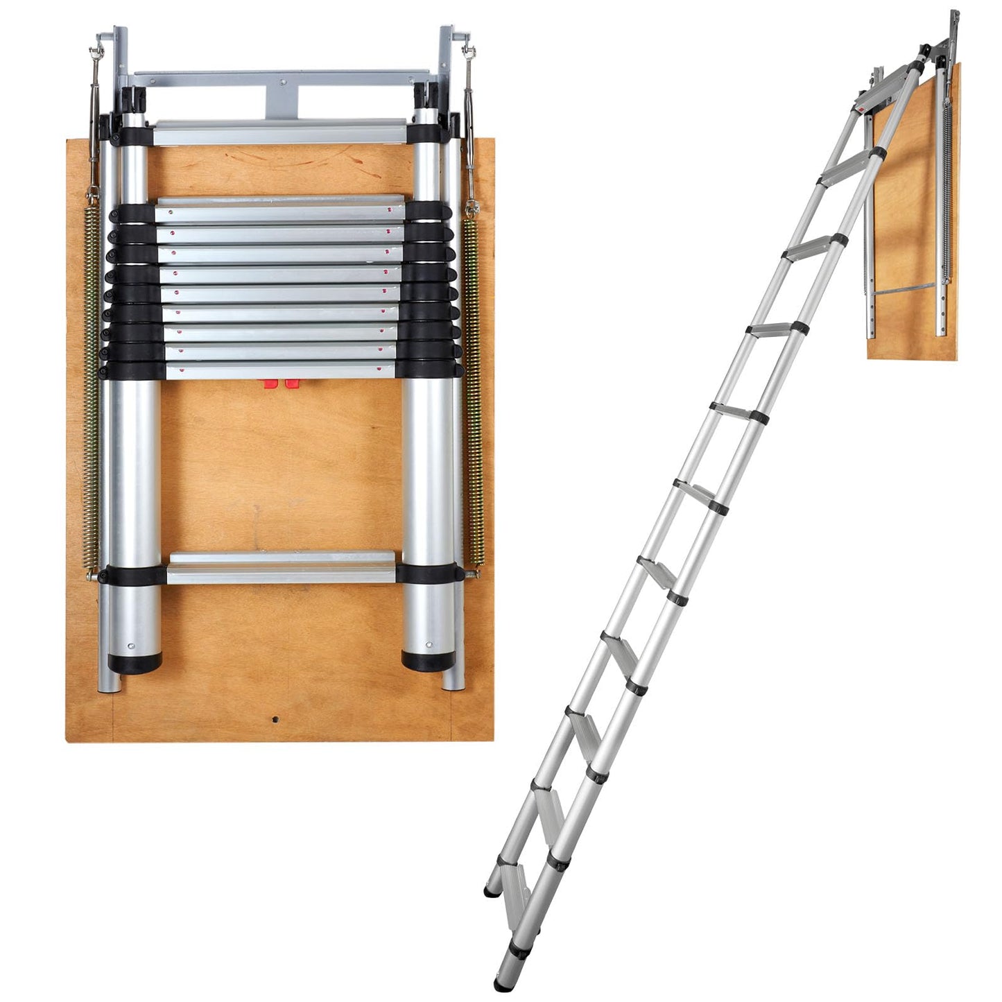 VEVOR Attic Ladder Telescoping, 39.37" x 23.6", Multi-Purpose Aluminium Extension, 350Lbs Capacity, Lightweight and Portable, Fits 10.1'-10.7' Ceiling Heights, Convenient Access to Your Attic Standard