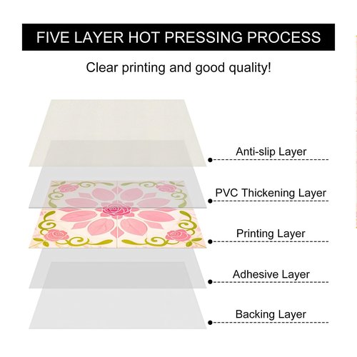 HOMETITUTE 10PCS 12x12 Inch Pink Rose Floral Peel and Stick Floor Tiles Removable Self Adhesive Vinyl Flooring Stickers for Bathroom Bedroom Kids Room Home Decor