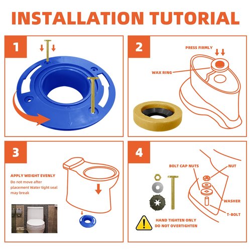 Toilet Flange with Wax Ring for Toilets Replacement Kit, Toilet Flange Wax Seal Ring Repair Kits with Mounting Hardware for 3 inch or 4 inch Pipes, Fit Toilets Install or Leaking