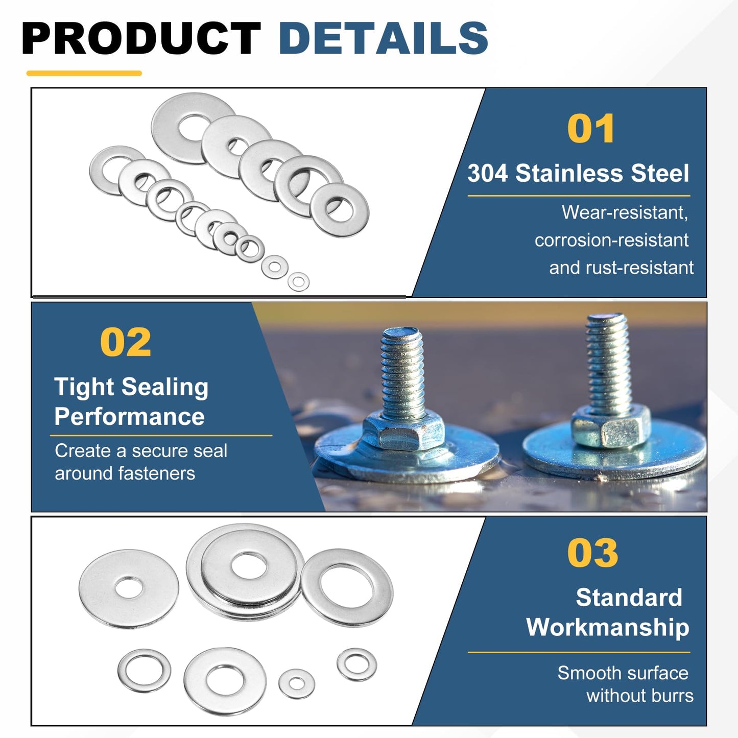 PATIKIL M8 304 Stainless Steel Flat Washer, 50 Pcs 8mm ID 15.5mm OD 1.5mm Thick Metric Washers Metal Sealing Gasket Ring for Screws Bolts Factories Home Outdoor Projects