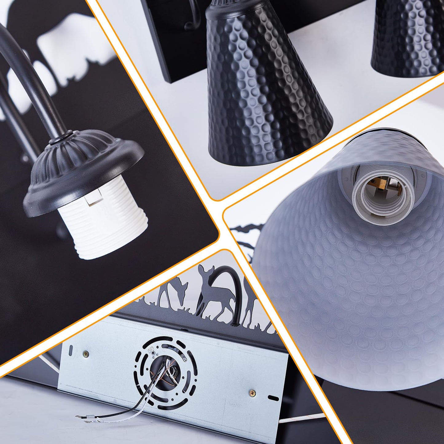 Monaxon Farmhouse Bathroom Vanity Light with Deer Design - E26 Base 3-Light Black Metal Rustic Wall Fixture for Mirror Lighting, and Dressing Table (Large, Bulb Not Included)