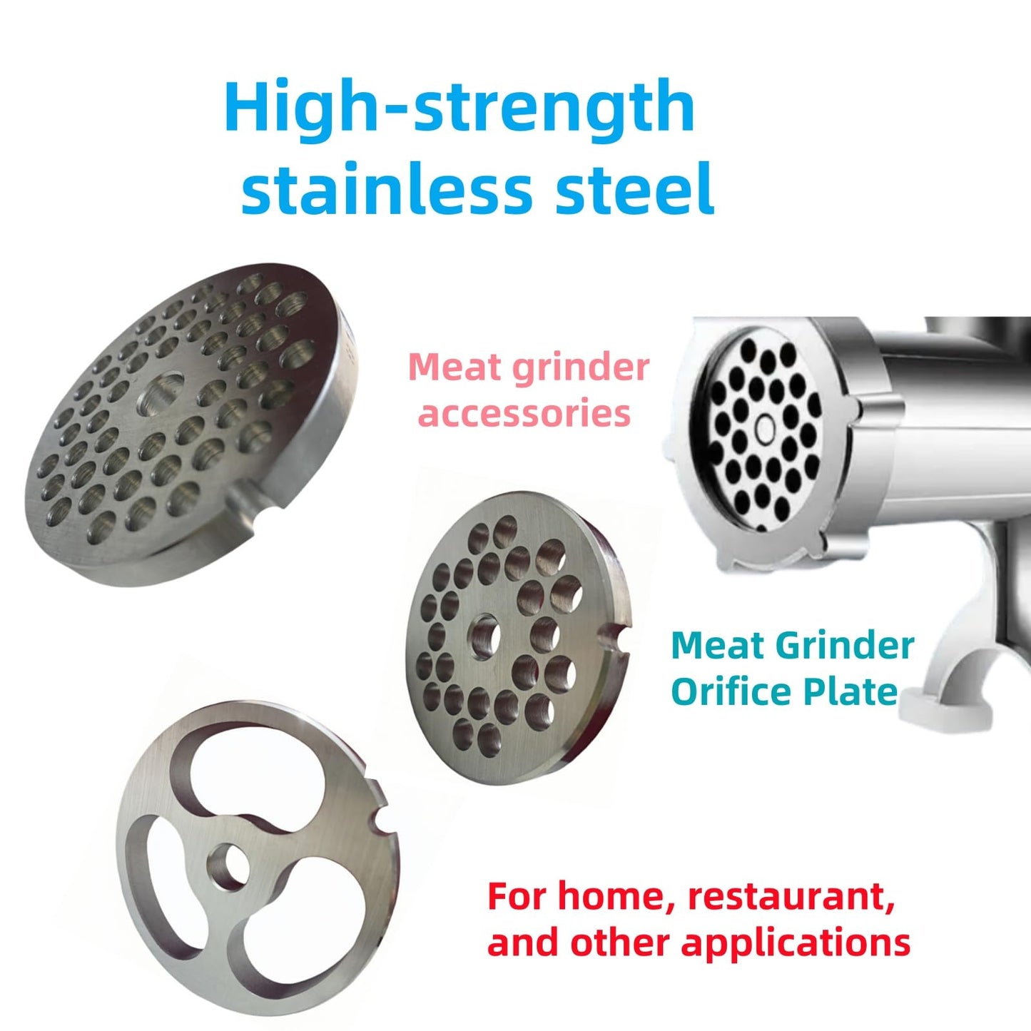 For Hobart, LEM, Cabelas, Weston and FGA Food Chopper, MTN Meat Grinders of #12 Stainless Steel Meat Grinder Plate Discs Blades，Cutting Disks Heavy Duty. (3 Big Hole Plate)