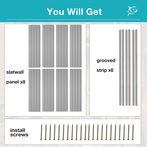NeatiEase Slatwall Panel Wall Storage Systems, 4 x 8ft Slat Wall Paneling Garage Wall Organizer, Heavy Duty Wall Mounted PVC Wall Rack (Gray)