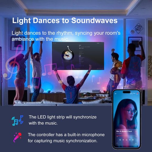200 FT Led Lights for Bedroom, Music Synchronized Smart Led Strip Lights, Ultra Long with Remote Application Control Bluetooth LED Lights, Color Change RGB Light