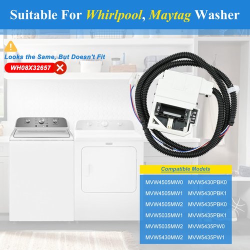W11670519 AP7214714 W11368616 Washer Lid Lock, Washing Machine Lid Lock Latch Assembly (3 Wire) Compatible with Whirlpool & may-tag MVW4505MW0, MVW4505MW1, etc. Part Number: PD00085482,4981394, etc.