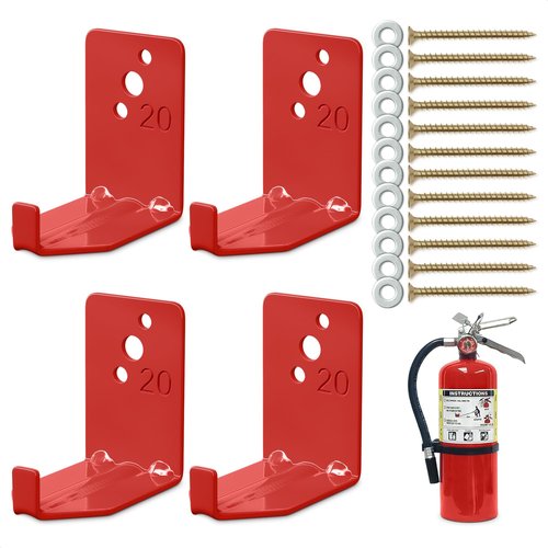 Set of 4 Fire Extinguisher Mount Bracket - 2.36″ × 1.57″ × 2.36″ Fire Extinguisher Hook, Include Screws and Gaskets, Easy to Install, Hold Up to 20 lb, Good for Workshop, Garage, or Home Use