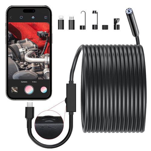JSE Endoscope Camera with Light, 16.4FT Waterproof Borescope 1920P HD, Semi-Rigid Cable, 8 Adjustable High Brightness LED Lights Inspection Snake Camera for iPhone, Android, iPad