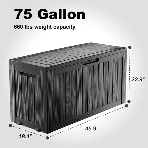 Outdoor Storage Box with Wheels – 75 Gallon Mobile Waterproof Resin Deck Box, Lockable Storage for Patio Cushions, Garden Tools, Pool Accessories – UV-Resistant Storage Bench for Backyard & Deck