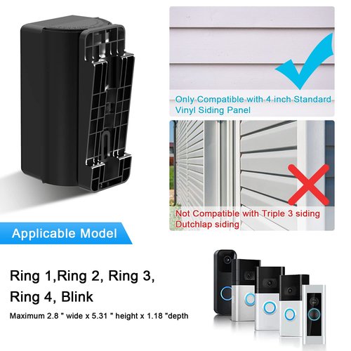 SZAOYU Vinyl Siding Mount Compatible with Video Doorbell 1/2/3/4, ajustable Angle 30-140 degree (4" Standard Vinyl Siding Only) Bracket for Video Doorbell Not Block Doorbell Motion Sensor