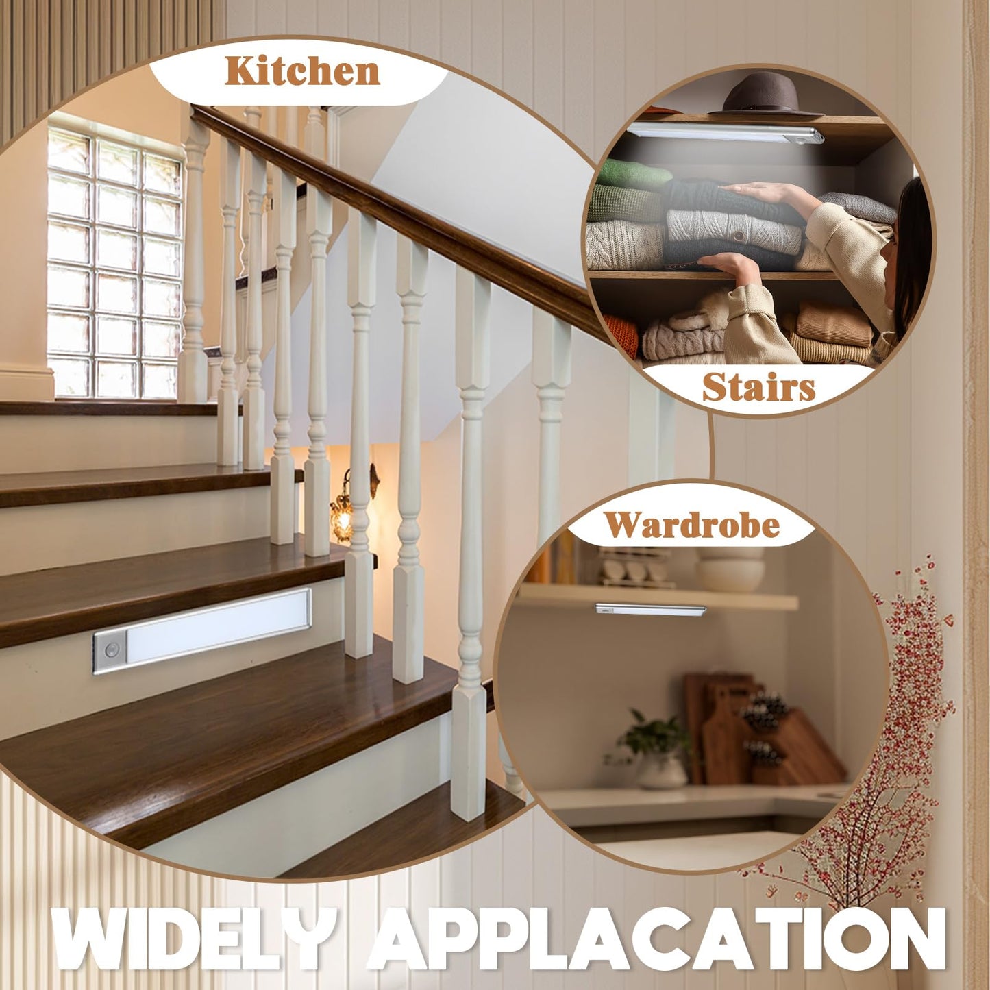 Konohan 4 Pcs Under Cabinet Lights Magnetic Sticky, Cabinet Lights Replacement Magnetic Strips