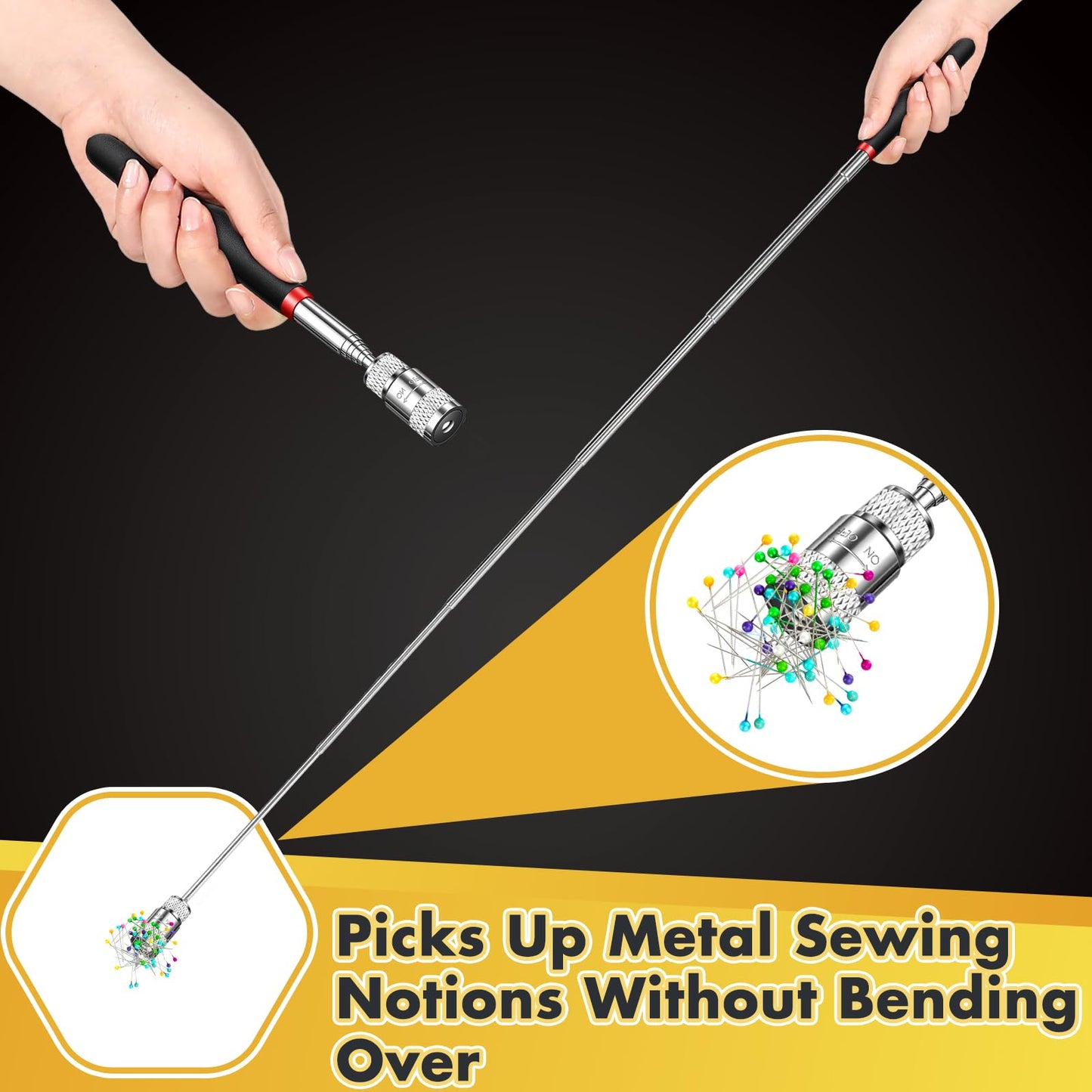 Lasnten Needle and Pin Retriever Telescoping Magnetic Pickup Tool with LED Extends to 31.1" Picks up Metal Sewing Notions Without Bending Over Extendable Magnet Pickup Tool
