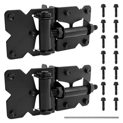 Self Closing Gate Hinges 4Pcs Iron Heavy Duty New Gate Hinge Adjustable Wooden Gate Hinge Hardware for Shed Fence Door