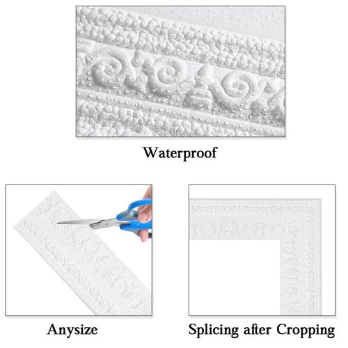 TaoBary 5 Roll 90 x 3 Inch Self Adhesive Flexible Foam Molding Trim Wallpaper Border 3D Sticky Decorative Wall Lines Peel and Stick Wall Baseboard Trim for Home Hotel DIY Decor