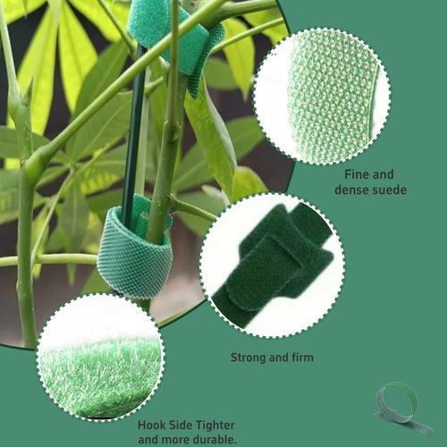 100 Pack Reusable Plant Ties, 6 Inch Adjustable Hook & Loop Garden Straps for Tomatoes, Roses, Vines – Gentle, Weatherproof Plant Support, Multi-Purpose Green Tape for Outdoor & Indoor Use