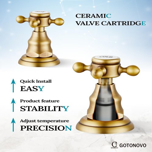 gotonovo Bathroom Faucet 3 Hole 8 Inch Widespread Bathroom Sink Faucet 2 Cross Handles Vintage Lavatory Vanity Mixer Tap with Pop Up Drain, HOT Cold Label, Antique Brass