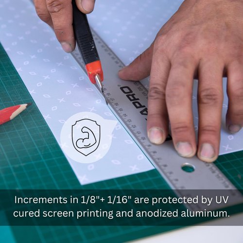 Kapro - 308 Straight Edge Ruler - ⅛” and 1/16” Increments - Contractor Grade - With Wear Resistant Printing - For Carpentry, Drywall, Drafting - Anodized Aluminum - 48 Inch