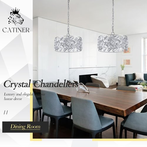 CATINER Chrome Crystal Chandeliers, 4-Light Modern Semi Flush Mount Ceiling Light, D12'' Small Round Crystal Hanging Pendant Light Fixtures for Dining Room Kitchen Island Entryway Hallway
