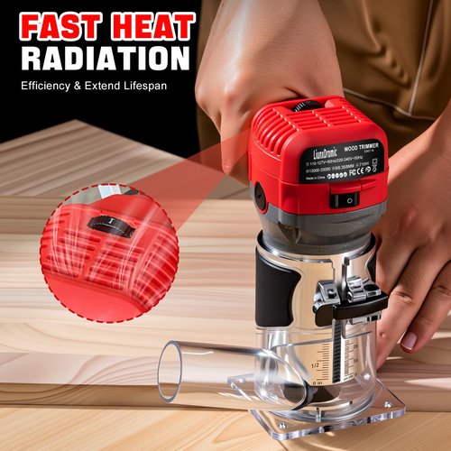 Router Tool 800W 13000-33000 RPM 6 Variable Speeds Wood Router for Woodworking Tools Compat Router Plunge Router Trim Router with 12pcs 1/4" Router Bits 31000r/Min 120V,Tool Box(US6)