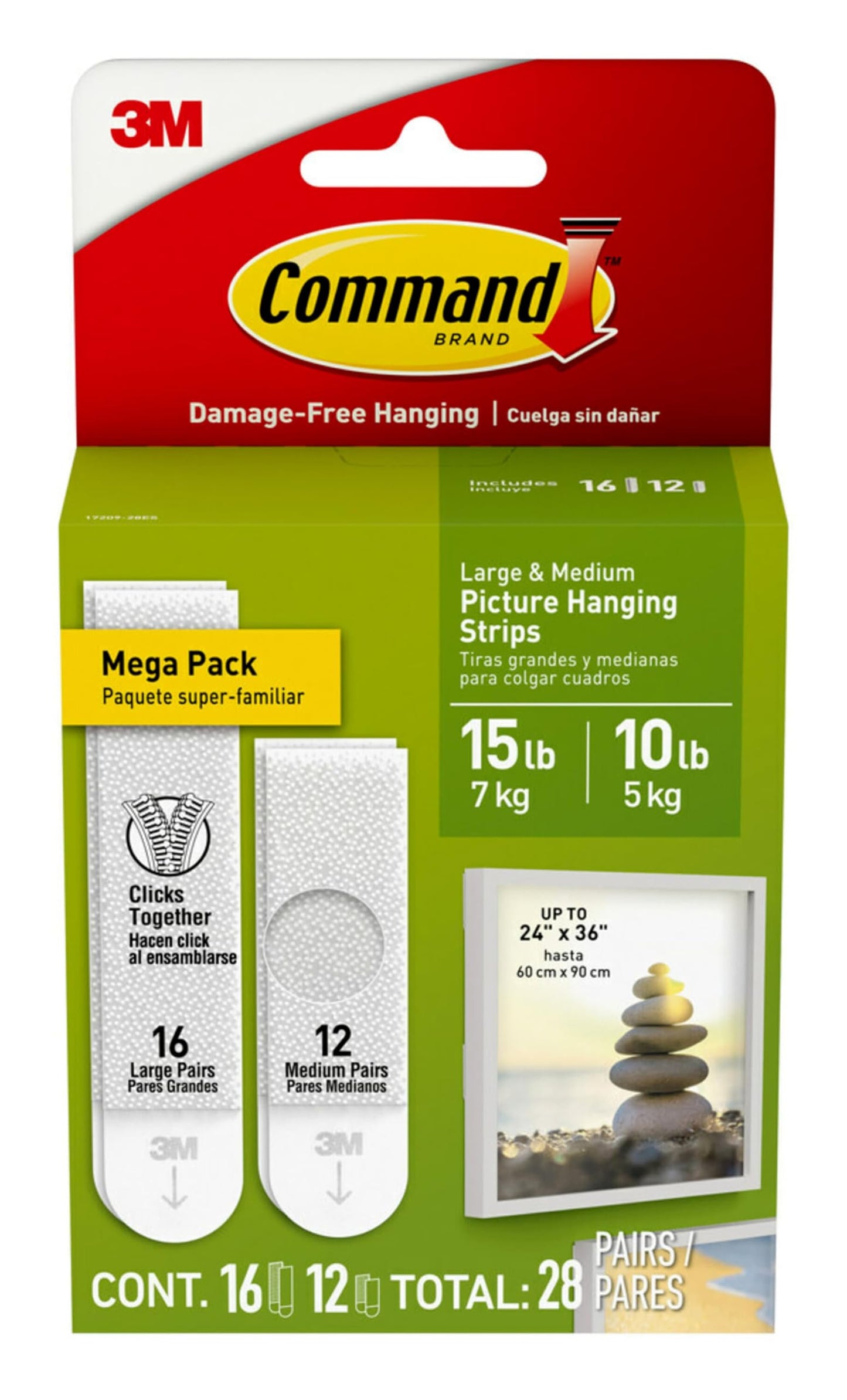 Command 15 lb & 10 lb Large and Medium 28 Pairs Picture Hanging Strips (56 Strips), Damage-Free Hangers for Picture Frames, No Tools Required,Great for Home Room Wall Decor,White Adhesive (Pack of 12)