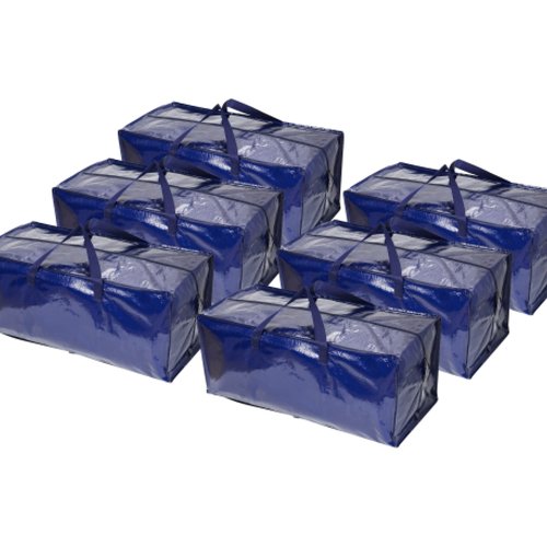 BOX USA 6 Pack Extra Large Blue Moving Bags with Handles & Zippers | Heavy Duty Storage Totes, Packing, Dorm Room Essentials & College Space Saving