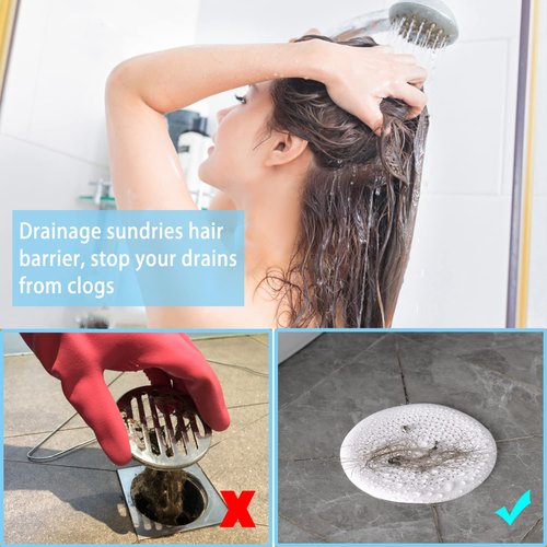 2 Pack Shower Drain Hair Catcher, Silicone Drain Cover with Suction Cup,Shower Drain Protector Drain Strainer Hair Stopper for Kitchen Bathroom Bathtub Sink(New Black 2Pack)