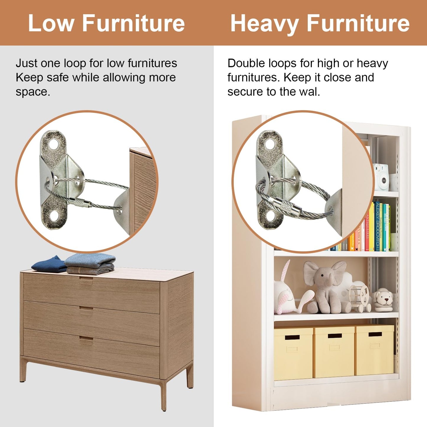 Furniture Anchors for Baby Proofing (4 Pack), Anti Tip Furniture Straps, Earthquake Straps, Keep Baby Pet Safety from Falling Furniture