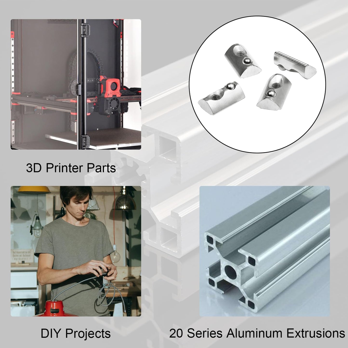 M5 Spring Loaded T Nut 70pcs M5x0.8mm Half Round Roll T-Nuts Carbon Steel Nickel Plated for 20x20 20 Series Aluminum Extrusions 3D Printer Replacement Tiny Nuts