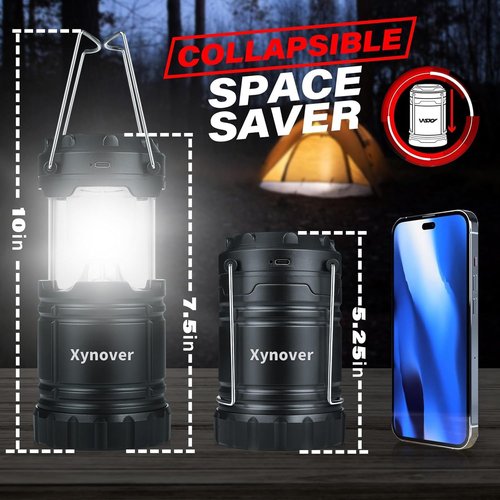 Xynover 4-Pack Solar Camping Lanterns - Rechargeable LED with USB/Solar/AA Battery | Magnetic Base & Hanging Hook | Collapsible, Waterproof for Emergency, Hiking, Power Outages