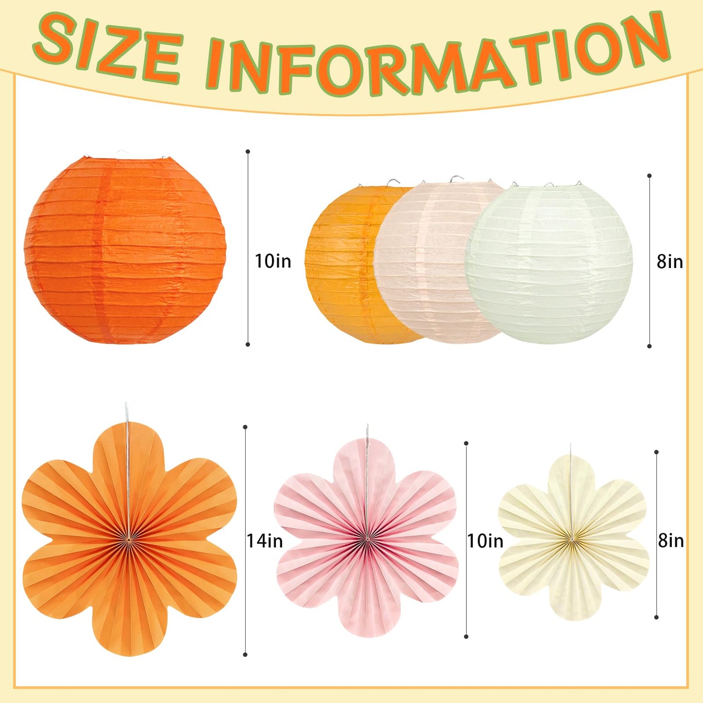 18 Pcs Autumn Pink and Orange Party Decorations Set, Hanging Paper Lanterns Paper Flowers Fans for Girls Women Wall Baby Shower One Sweet Peach Birthday Thanksgiving Bachelorette Sunset Party Decor