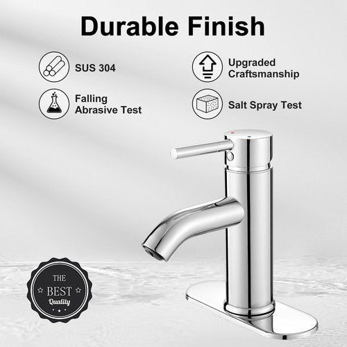 VOTON Modern Bathroom Faucet Chrome Single Handle One Hole Sink Faucet Commercial Lavatory Vanity Sink Faucet with 3/8" Hoses and Deck Plate