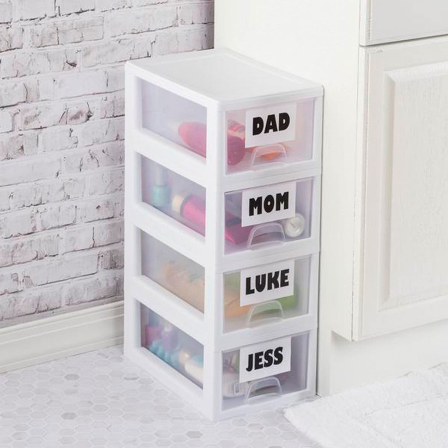 Sterilite 6-Pack Stacking Drawer, Clear Storage Closet Organizer, 6 Quart, White Frame - Stackable Plastic Drawers and Containers for Bedroom, Clothes, Dresser, Vanity, and Makeup Organization