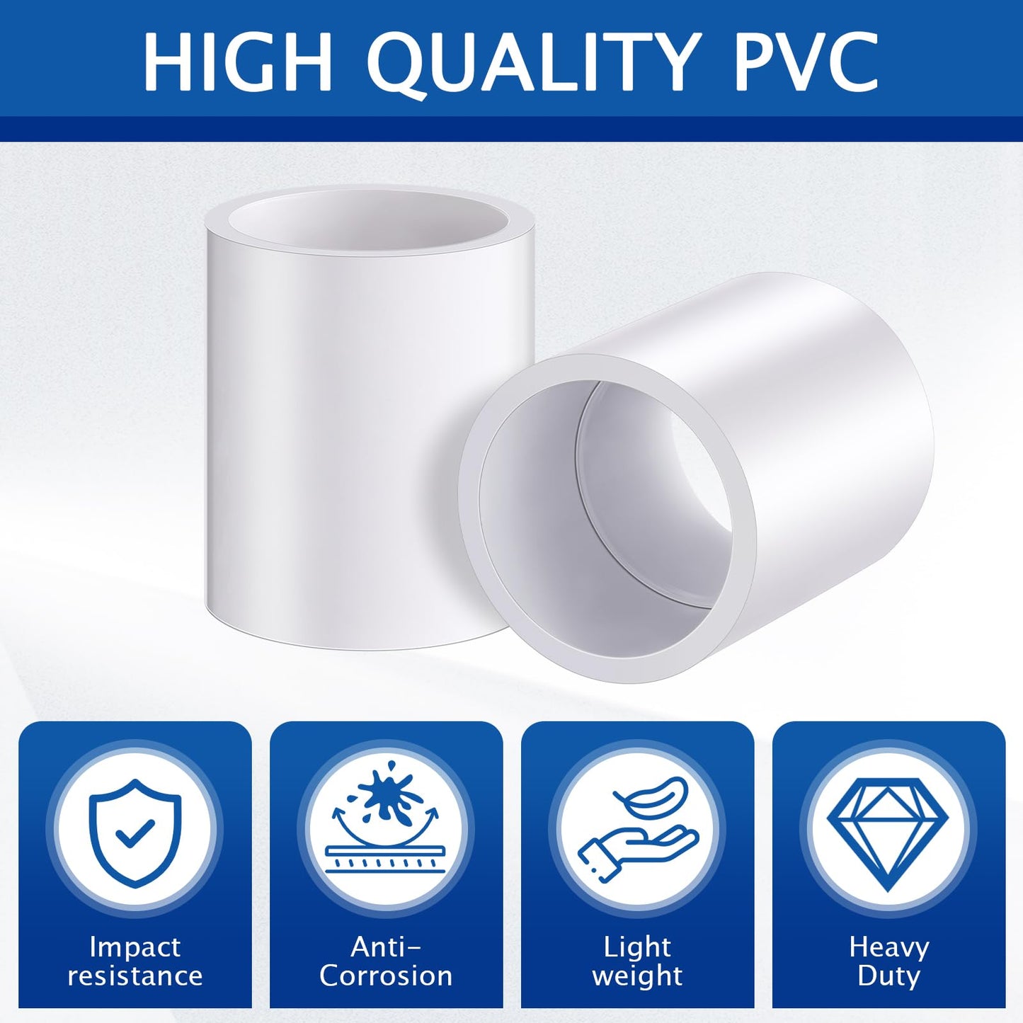Frienda 30 Pack 3/4'' White PVC Pipe Coupling Adapter Pipe Fittings Schedule 40 Heavy Duty Slip Socket Connectors for Plumbing Irrigation Pool Garden