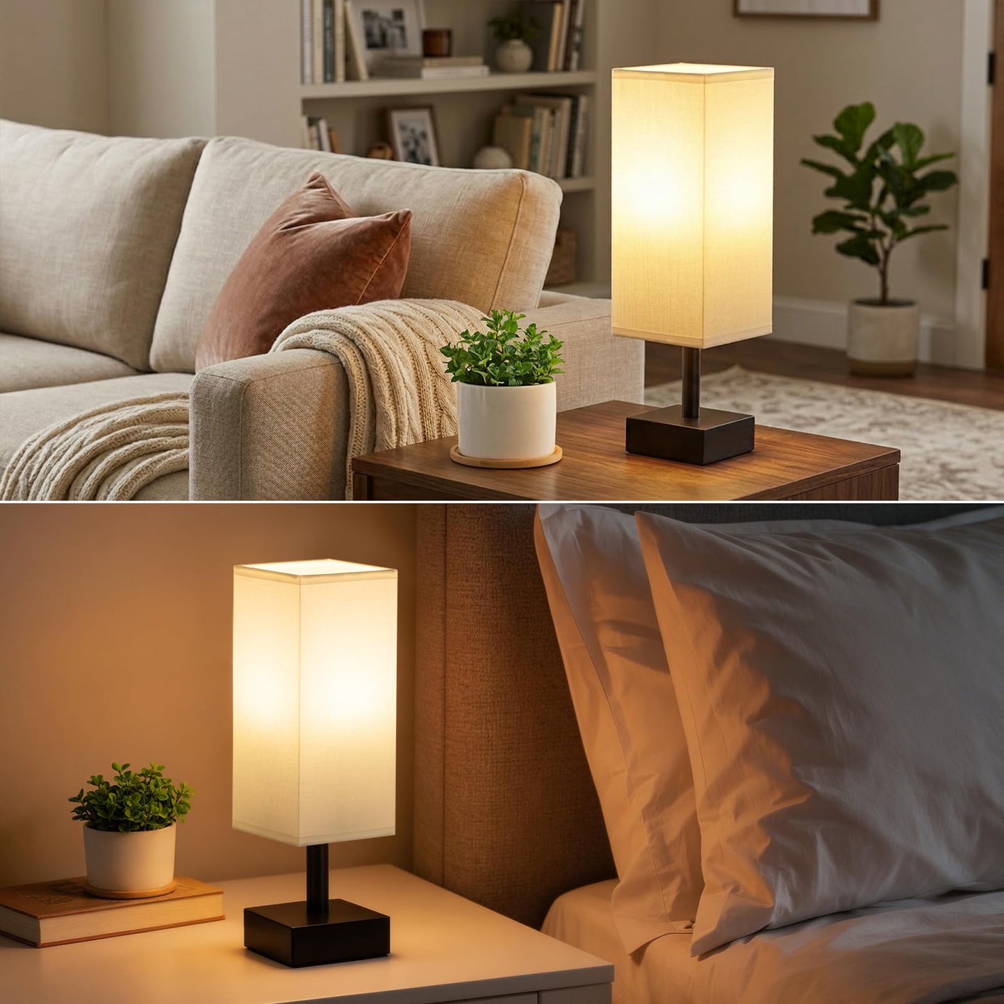 Percantis Bedside Lamp for Bedroom with White Shade, Small Lamp for Living Room,End Table, Button Switch(Bulb not Included)