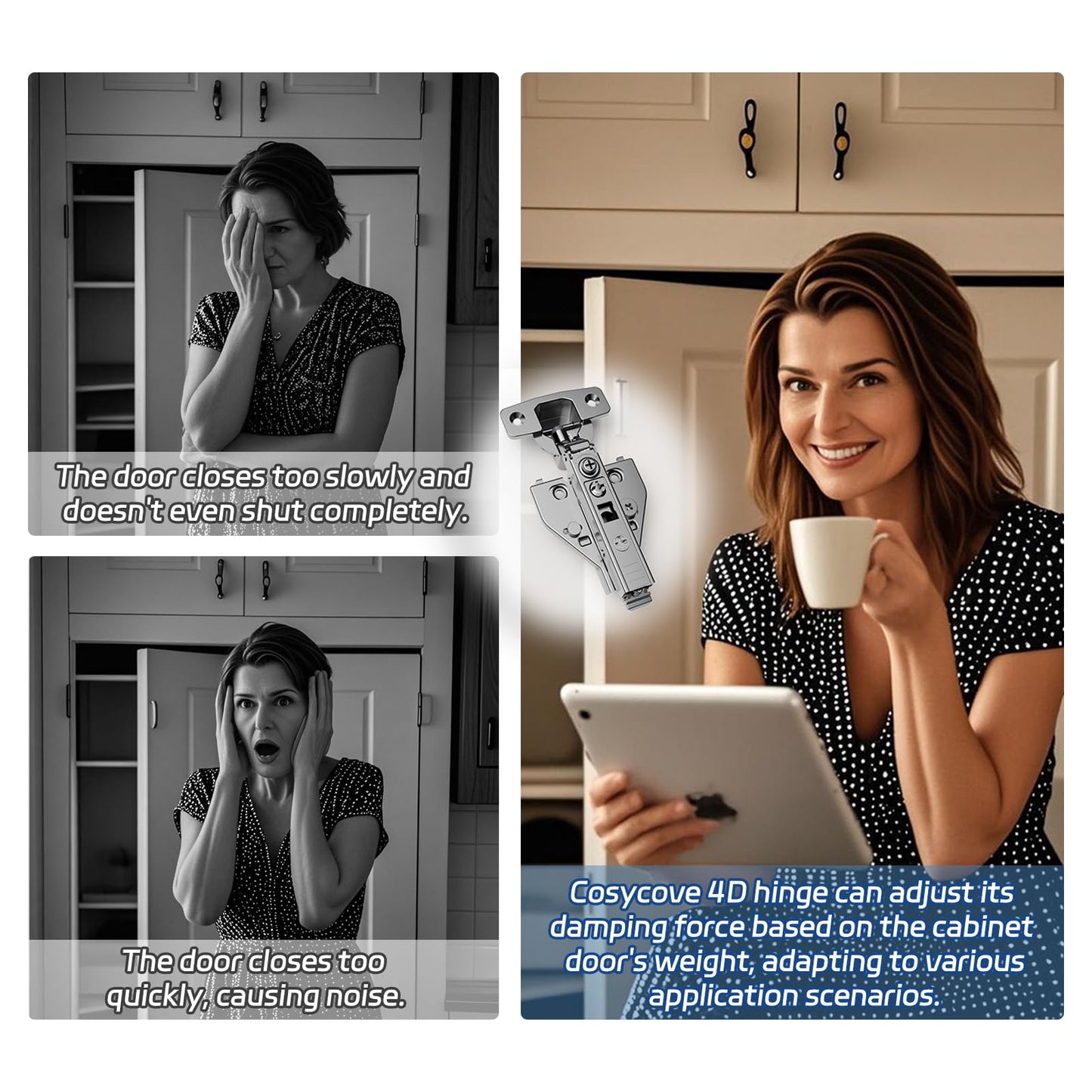 Soft Close Cabinet Hinges 4 Pack 4D Adjustable with Speed Control-Full Overlay 3/4 Inch Face Frame Hinges, Concealed Self-Closing Hinges for Frameless & Face Frame Cabinets