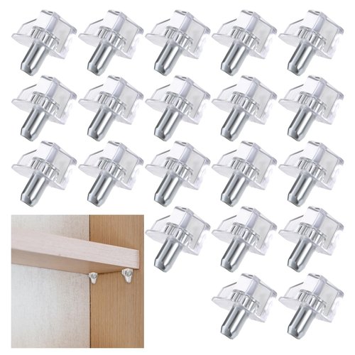 20 PCS 5mm Shelf Pegs, Shelf Support Pegs Clear Plastic Cabinet Shelves Peg Support Holders Pins Replacement Peg Steel Pins for Cabinets Bookcase Shelves Cupboard