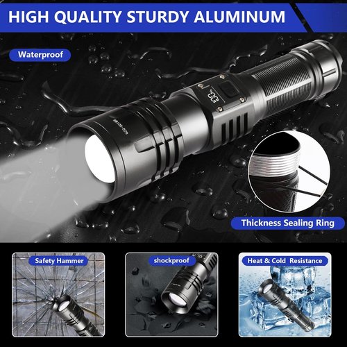 Rechargeable LED Flashlights 1000000 High Lumens,𝟐𝟎𝟐𝟓 𝐍𝐞𝐰 High Powered Waterproof Tactical Flashlight Spotlight Flashlight for Home, Bright Flashlight Black for Outdoor Camping Emergency