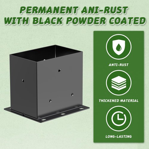 4 Pcs Post Base,4"x 6"Post Brackets(Acturl3.6 x5.6), Heavy Duty Black Metal Powder-Coated Thick Steel Post Anchor Outdoor for Support Deck Base Plate, Pergola Bracket Kit,Mialbox Post Mount