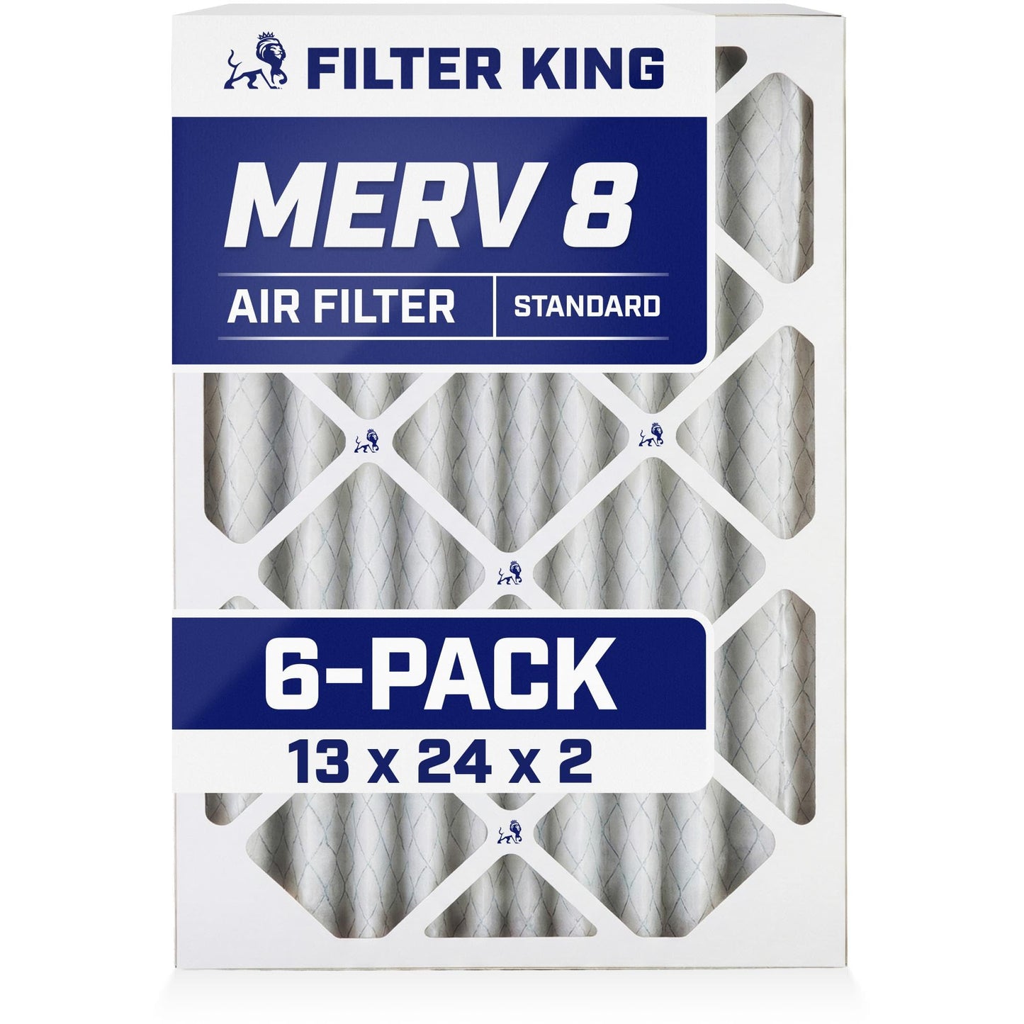 Filter King 13x24x2 Air Filter (MERV 8) (6-Pack) Dust & Allergy Control AC Furnace Filters, MADE IN USA, HVAC, Pleated, Electrostatic (Actual Size: 13 x 24 x 1.75)