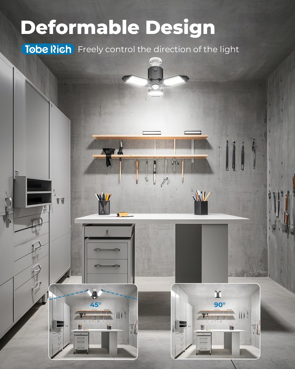 toberich Motion Sensor Garage Light, 8000LM LED Garage Lights Motion Activated, 3 Switch Modes, 6500K Indoor Motion Sensor Light Bulb for Garage, Stairway, Laundry Room, Basement (1 Pack)