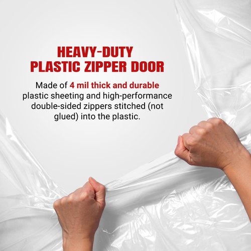 (2-Pack) 4 ft x 7 ft Plastic Zipper Door Dust Protector (Red Zippers) - Heavy-Duty Plastic Sheeting with Zipper Door Dust Protection - Easy to Install and Remove - Includes 3 cm x 10 m Gaffer Tape