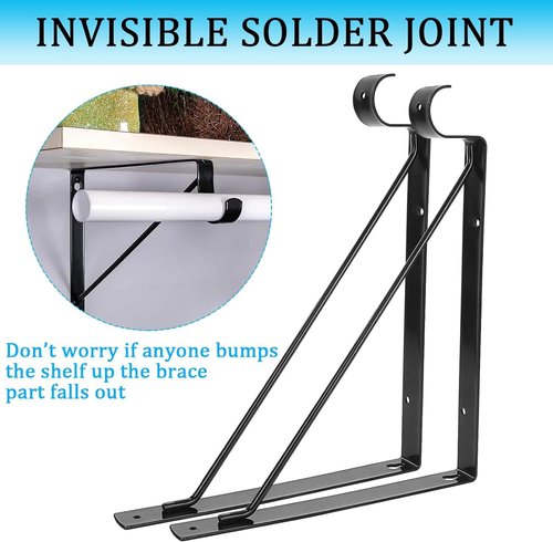 6 Pack Heavy Duty Black Steel Closet Brackets, 11 x 11 Inch Closet Rod Bracket,Supports 300 lbs, Wall Mount Closet Pole Supports Bracket Hook with Screws