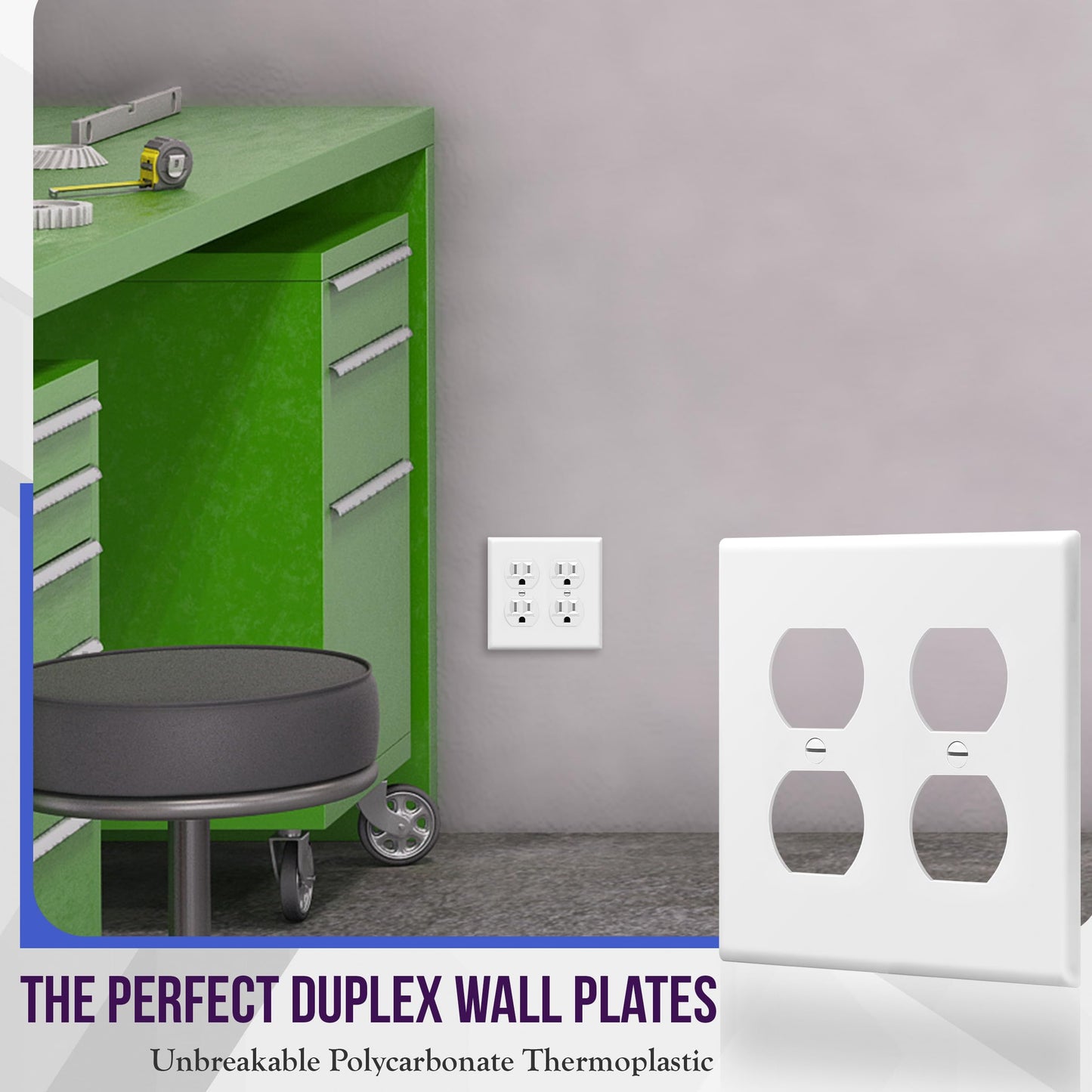 Enerlites 8822-W Duplex Receptacle Outlet Wall Plate, Standard Size 2-Gang, Polycarbonate Thermoplastic, White